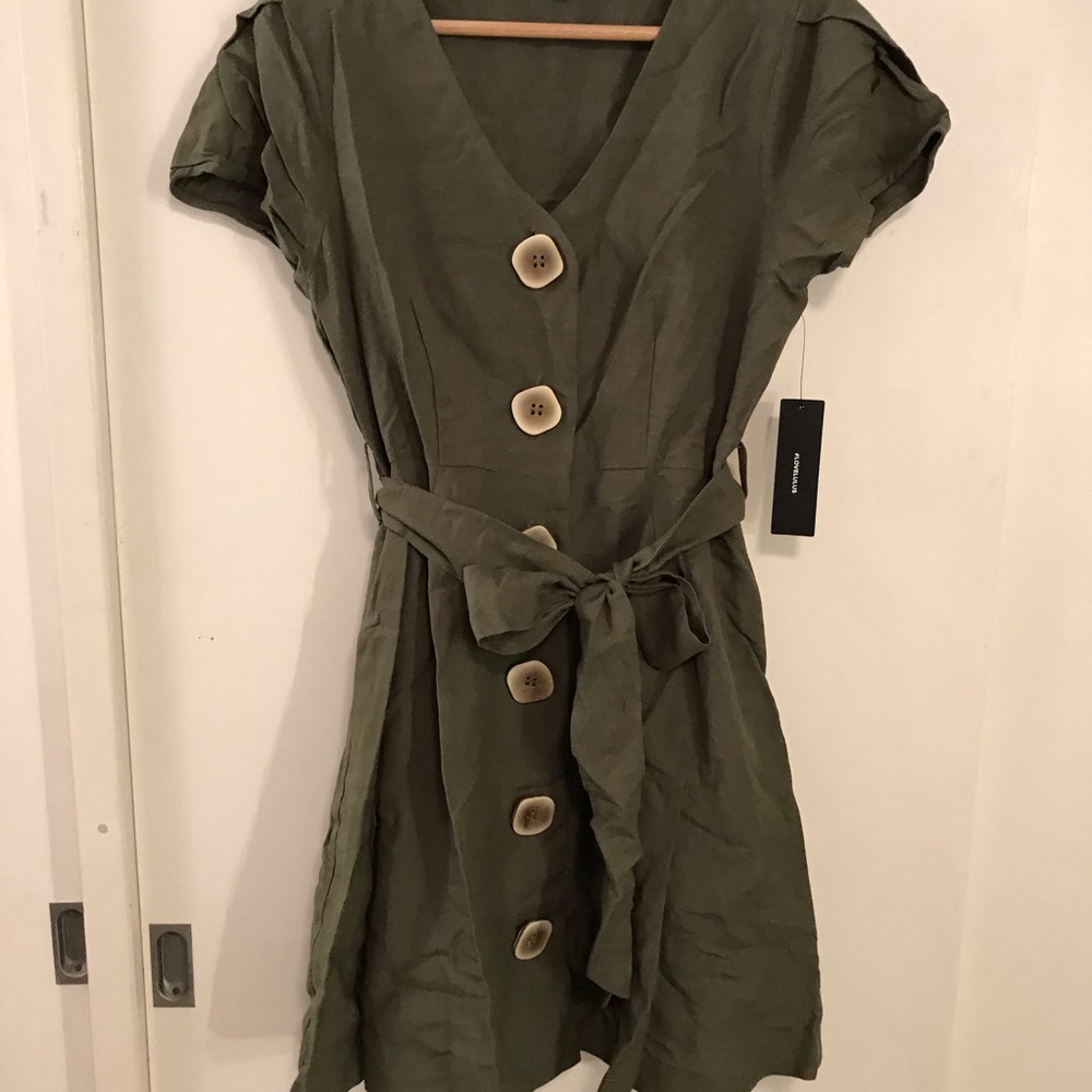 Lulus Olive Green Button-Front Skater Dress Medium - Picture 5 of 9